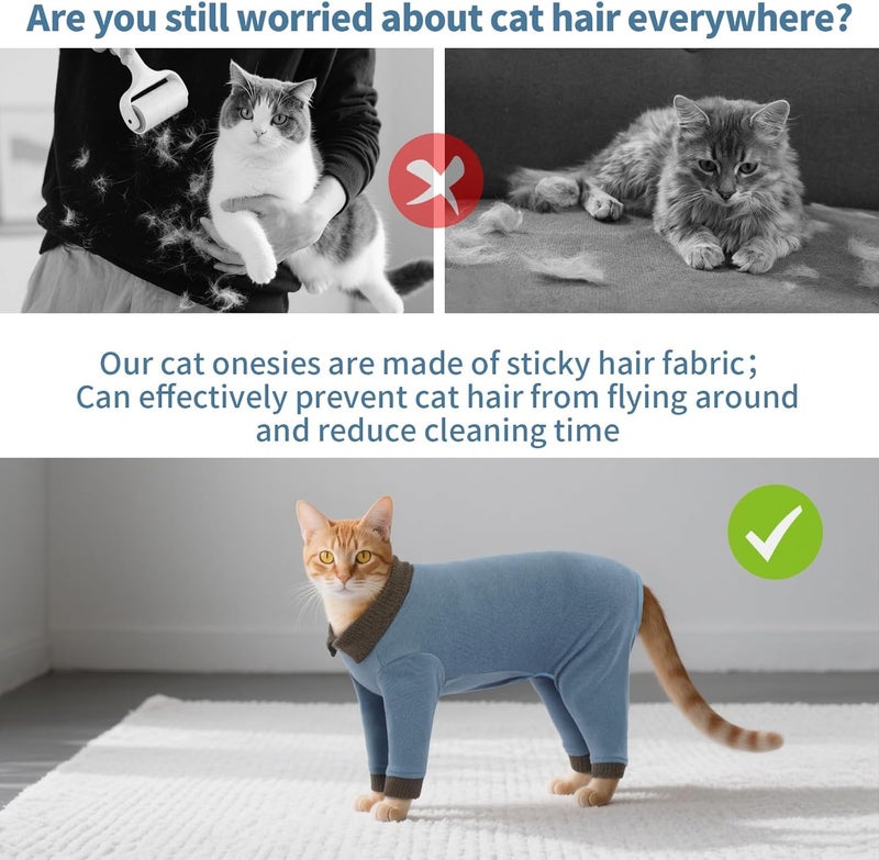 T'CHAQUE Sticky Hair Cat Clothes, Professional Recovery Suit for Cats, Anti-Shedding Shirt Outfit, Soft Pajamas for Kittens, Post-Surgery Onesie for Male & Female Cats, Fuchsia, X-Large - Image 3